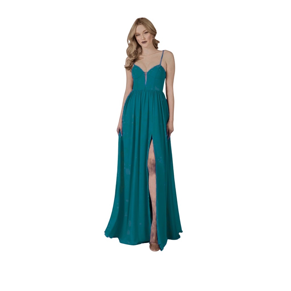 Elegant Azazie Peacock/ Teal Evening Bridesmaids Gown